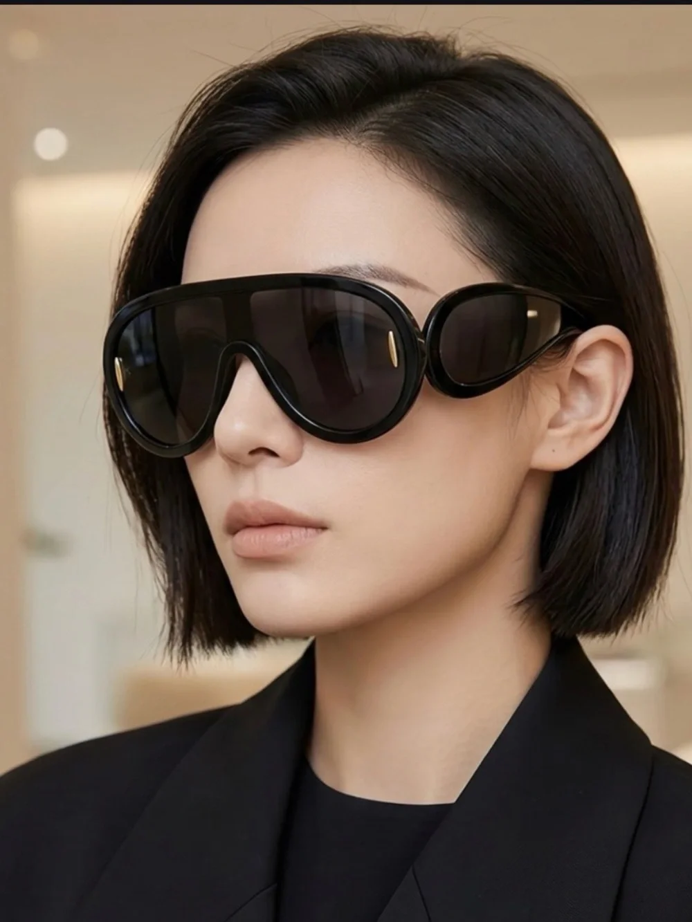 Black Oversized Shield Sunglasses - Unbranded